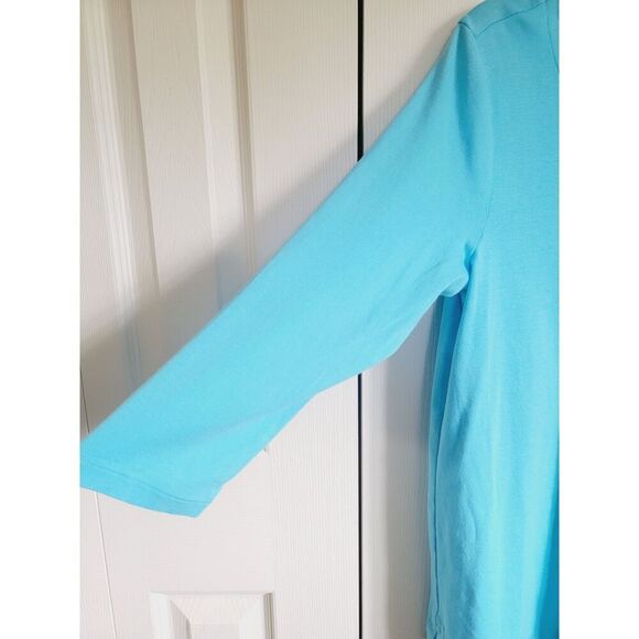 J. Jill M Pullover Knit Tunic Top Light Blue Round Neck 3/4 Sleeves Pima  Cotton - Picture 4 of 5